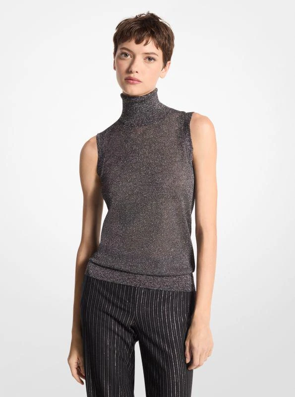 Michael Kors Metallic Viscose Blend Sleeveless Turtleneck Sweater 1