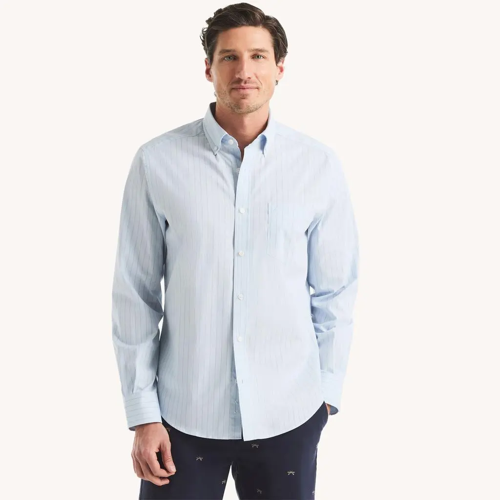 Nautica Mens Classic Fit Wrinkle-Resistant Striped Shirt