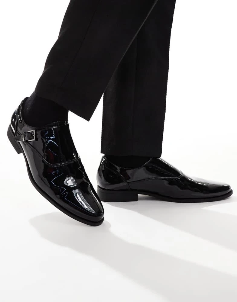 ASOS ASOS DESIGN single monk strap shoes in black patent 3