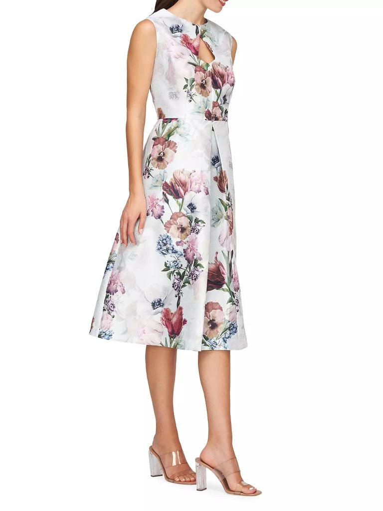 Kay Unger Rue Floral Metallic Organza A-Line Midi-Dress 4