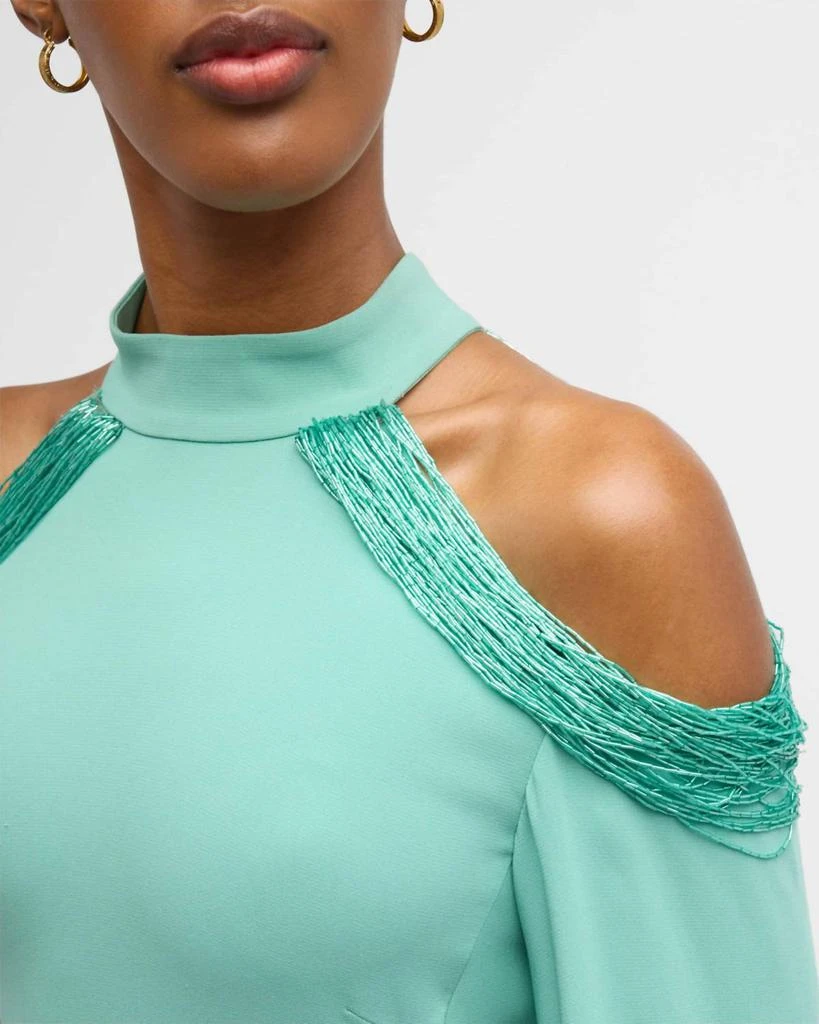 Oscar de la Renta Oscar De La Renta - Cold Shoulder Bugle Beaded Embroidered Caftan Gown 4