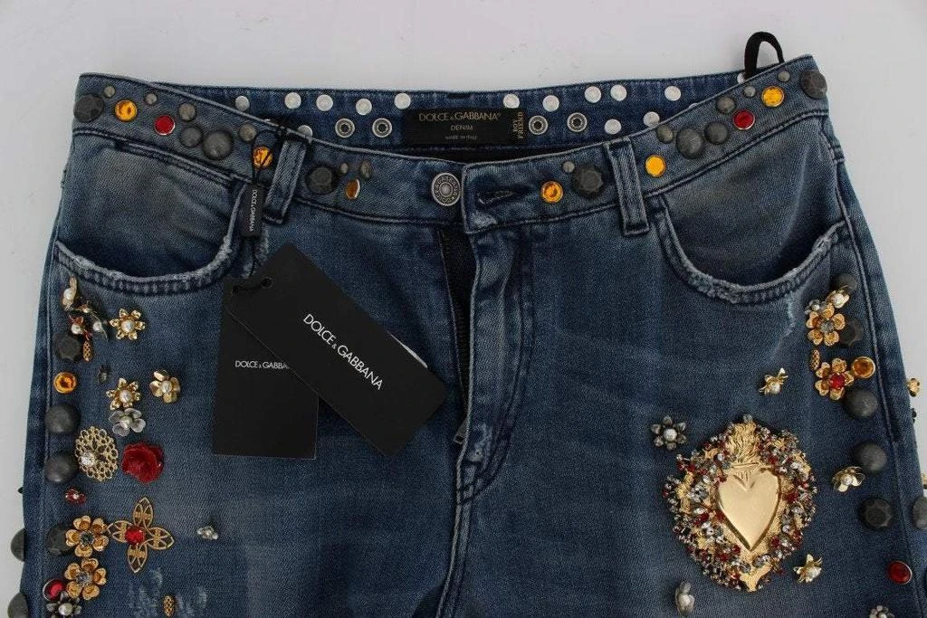 Dolce & Gabbana Dolce & Gabbana Crystal Roses Heart Embellished Jeans 5