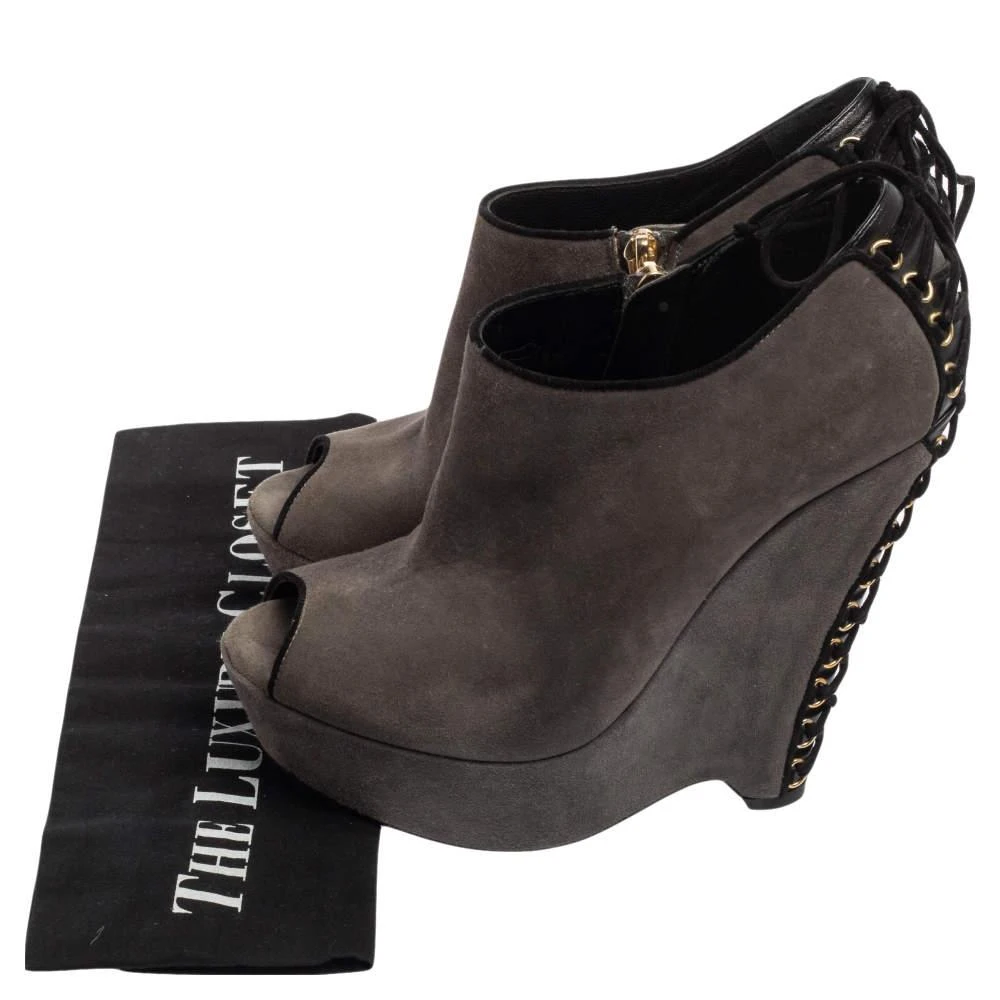Yves Saint Laurent Saint Laurent Grey Suede  Wedge Peep Toe Booties Size 38 8