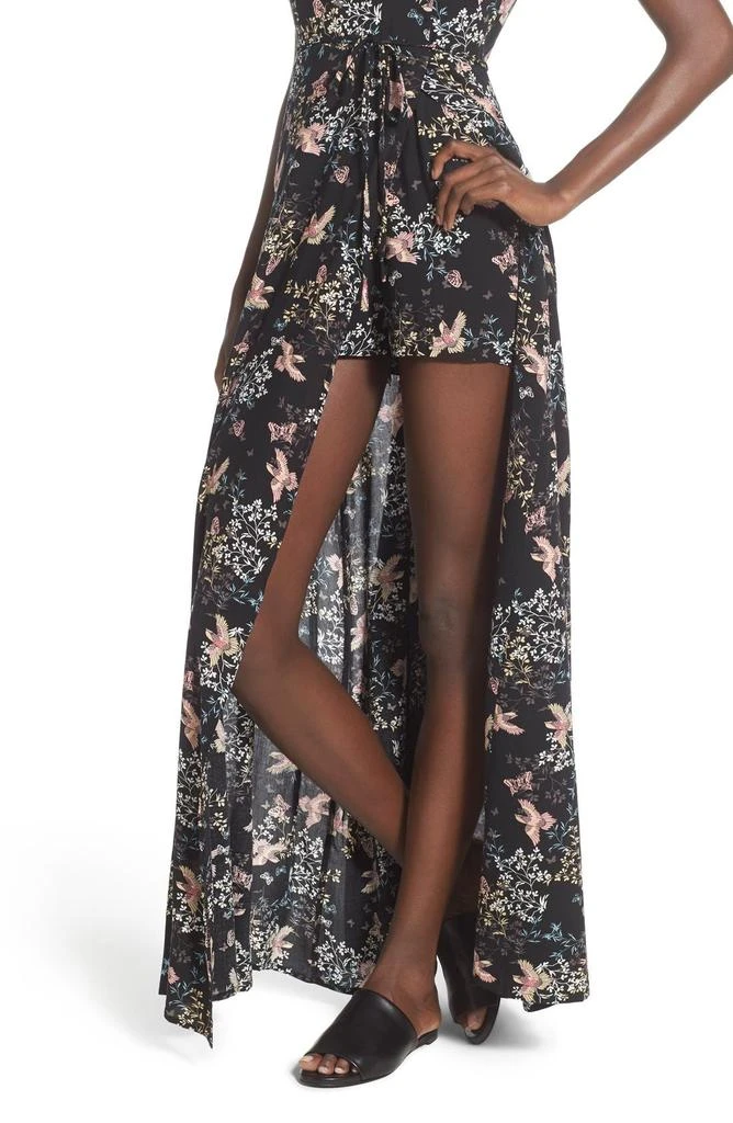 Glamorous Floral Print Romper with Maxi Skirt Overlay 3