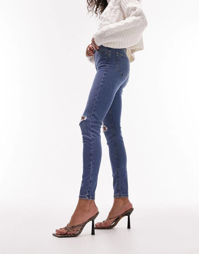 Topshop Topshop high rise Jamie jeans with rips in mid blue 4