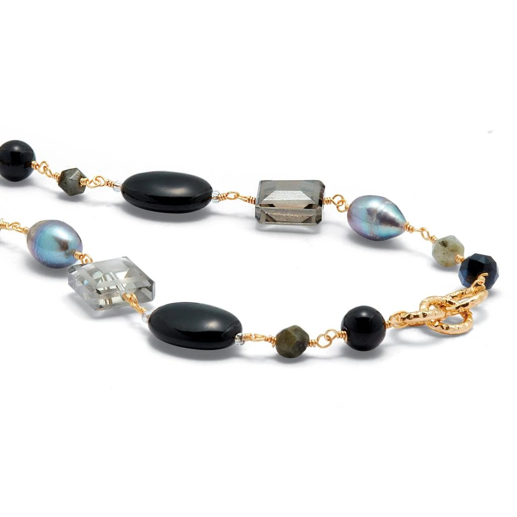 Palm Beach Jewelry Genuine Black Onyx and Gray Labradorite Goldtone Drop Necklace 34-inch 2