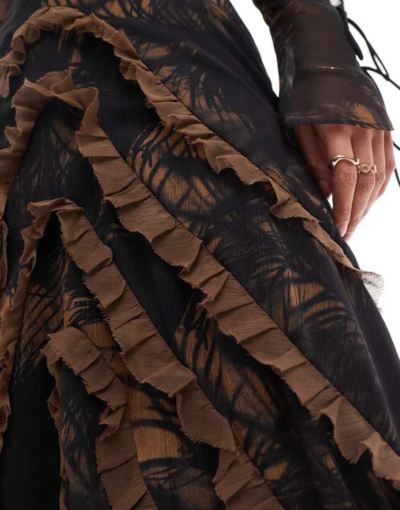 ASOS ASOS DESIGN long sleeve frill high low maxi dress in abstract print 3