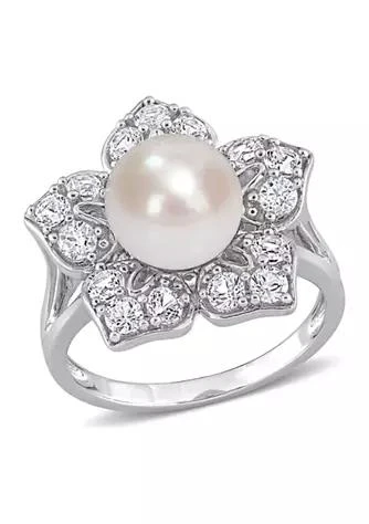 Belk
Co. Lab Created 8.5-9mm Freshwater Cultured Pearl and 1 1/3 CT TGW Created White Sapphire Floral Pearl Ring in Sterling Silver