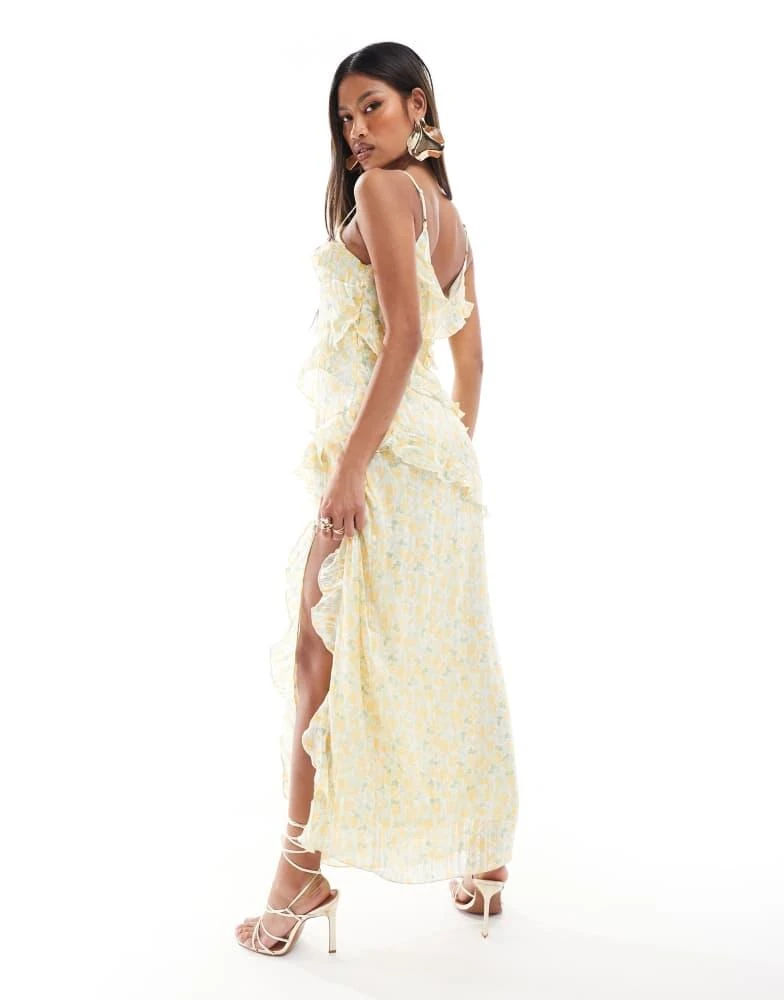 New Look New Look floral ruffle split maxi dress in yellow 4