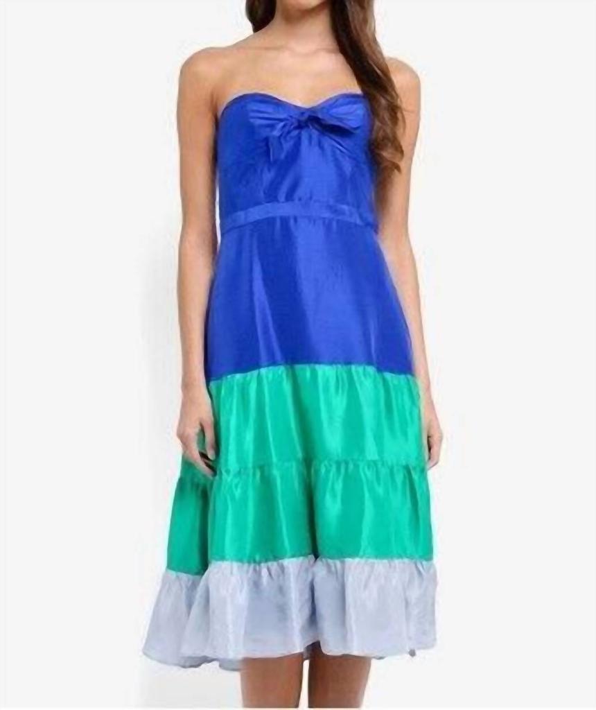 J. Crew Jackaroo Silk Strapless Flare Dress In Green, Blue