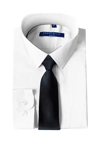 Perry Ellis Portfolio Boys 4-20 Solid White Dress Shirt with Mid Gray Tie, Grey, 18, Cotton