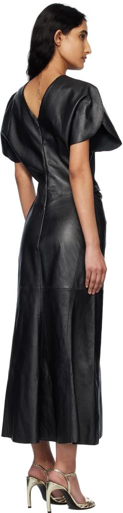 Victoria Beckham Black Gathered Waist Leather Midi Dress 3