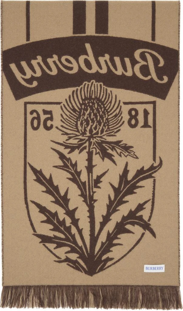 Burberry Brown Thistle Shield Wool Scarf 2