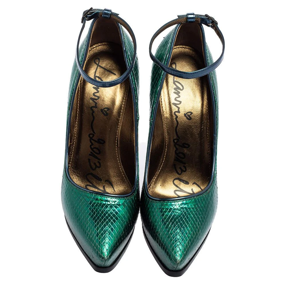 Lanvin Lanvin Green/Blue Snakeskin Leather Pointed-Toe Ankle-Strap Pumps Size 38 3