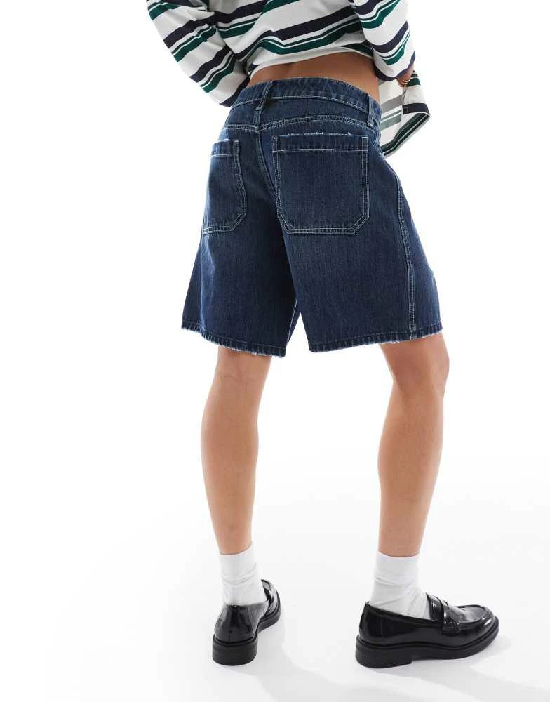 HOLLISTER Hollister low rise denim jorts with contrast stitching in indigo blue wash 3