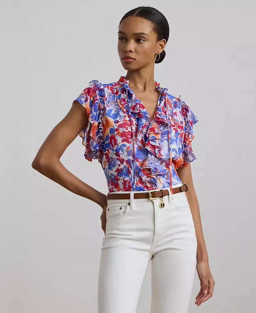 Ralph Lauren Women's Floral Ruffle-Trim Georgette Blouse 1