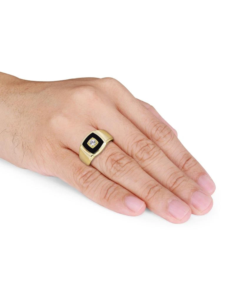 Sonatina Goldtone Sterling Silver, Onyx 
Created White Sapphire Signet Ring 4
