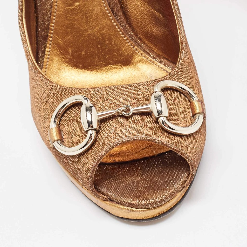 Gucci Gucci Bronze GG Canvas and Leather New Hollywood Horsebit Peep Toe Pumps Size 37 7