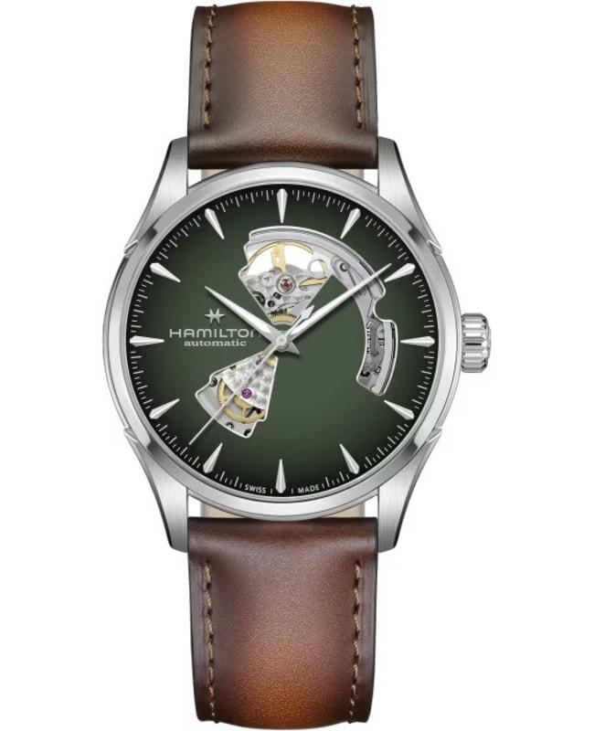 Hamilton Hamilton Jazzmaster Open Heart Automatic Green Dial Leather Strap Men's Watch H32705560