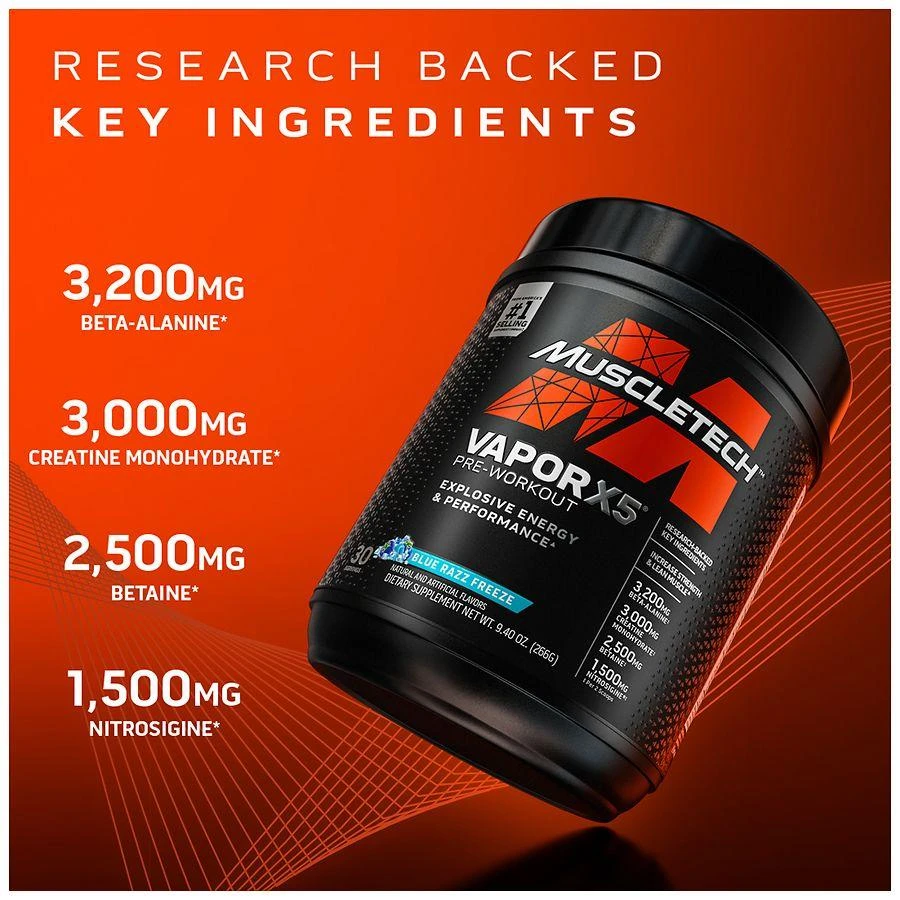 MuscleTech VaporX5 Pre-Workout Blue Razz Freeze, 30 Servings 5