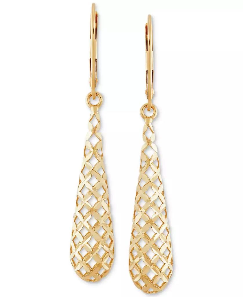 Italian Gold Lattice Work Elongated Teardrop Leverback Drop Earrings in 10k Gold 3