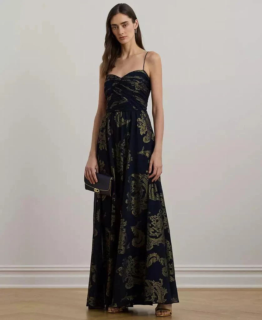Ralph Lauren Women's Paisley Foiled Chiffon Sleeveless Gown 1