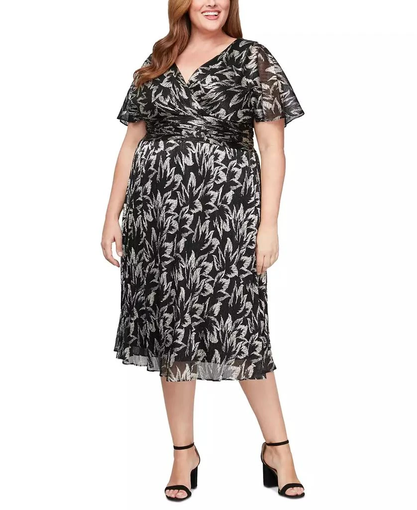 SL Fashions Plus Size Metallic Print Flutter-Sleeve A-Line Dress 1