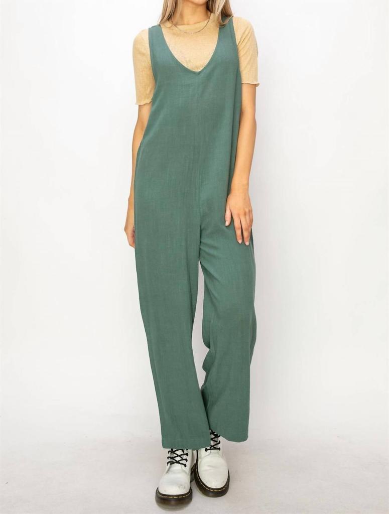 HYFVE Linen Luxury Jumpsuit In Moss Green
