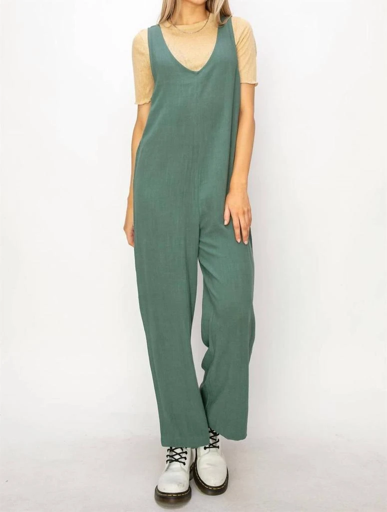 HYFVE Linen Luxury Jumpsuit In Moss Green 1