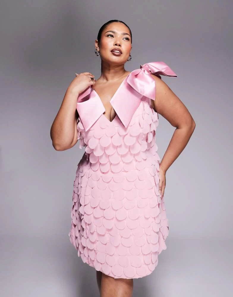 ASOS LUXE ASOS LUXE Curve bow shoulder disc mini dress in light pink - PINK 1