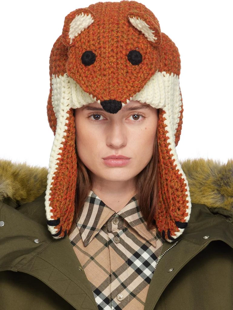 Burberry Orange Wool Fox Beanie 1