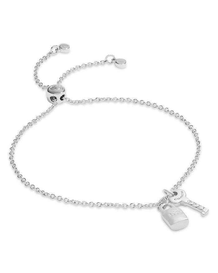 COACH Signature Charm Lock & Pavé Key Charm Slider Bracelet in Silver Tone