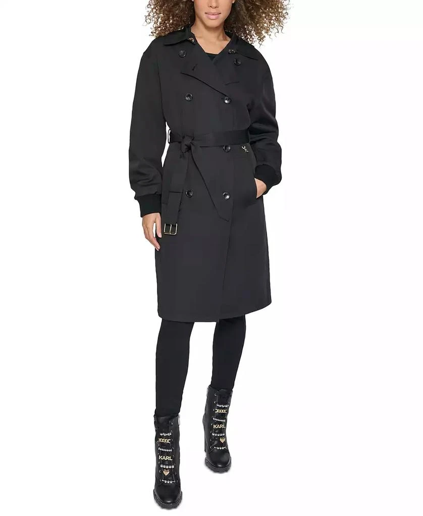 Karl Lagerfeld Paris Women's Ruched-Sleeve Trench Coat 3