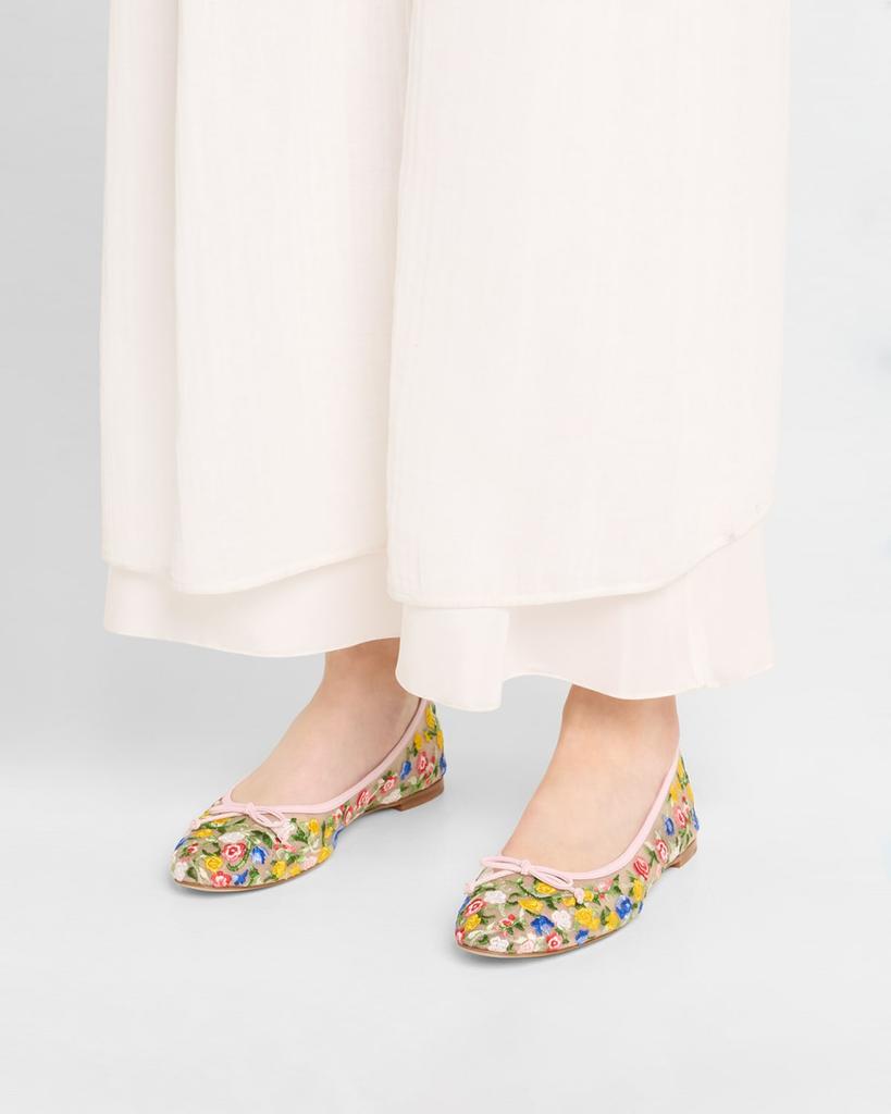 Manolo Blahnik Floral Mesh Bow Ballerina Flats