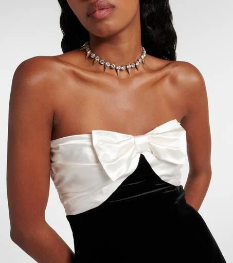 Alessandra Rich Bow-detail strapless velvet minidress 4