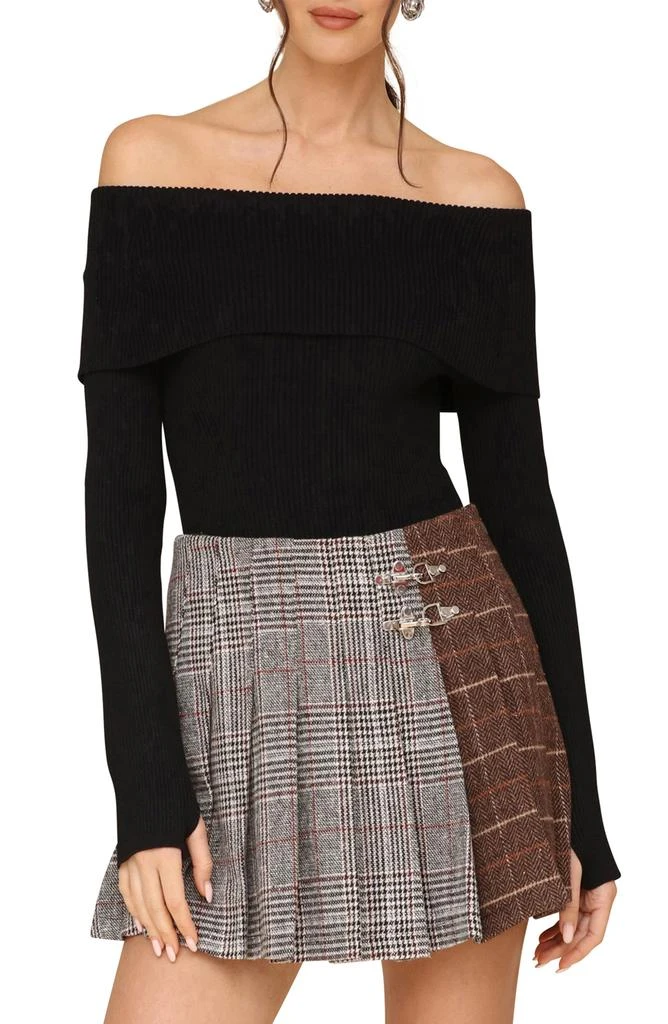 Avec Les Filles Rib Foldover Off the Shoulder Sweater Bodysuit 1