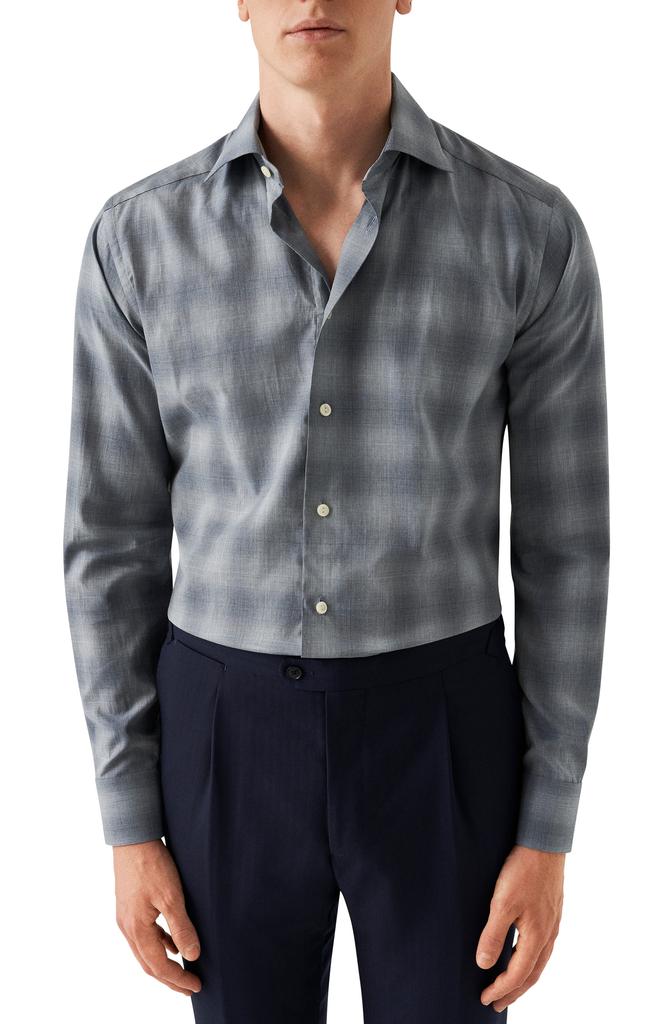 Eton Slim Fit Shadow Check Cotton Flannel Dress Shirt