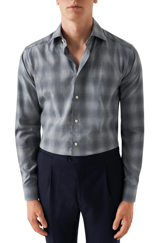 Eton Slim Fit Shadow Check Cotton Flannel Dress Shirt 1