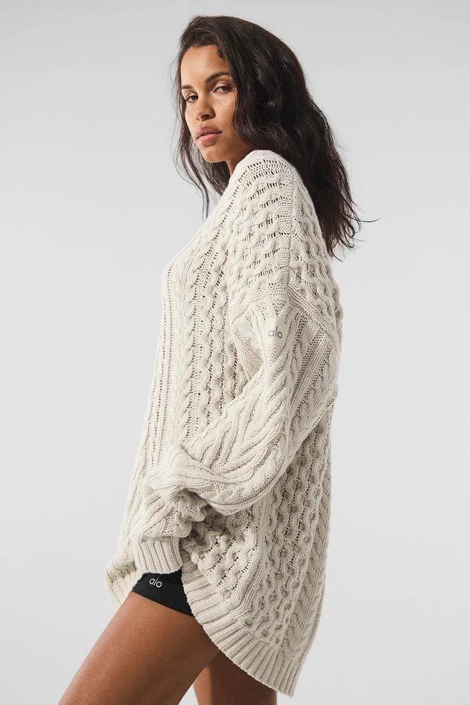 Alo Cable Knit Crew Neck Sweater - Bone 3