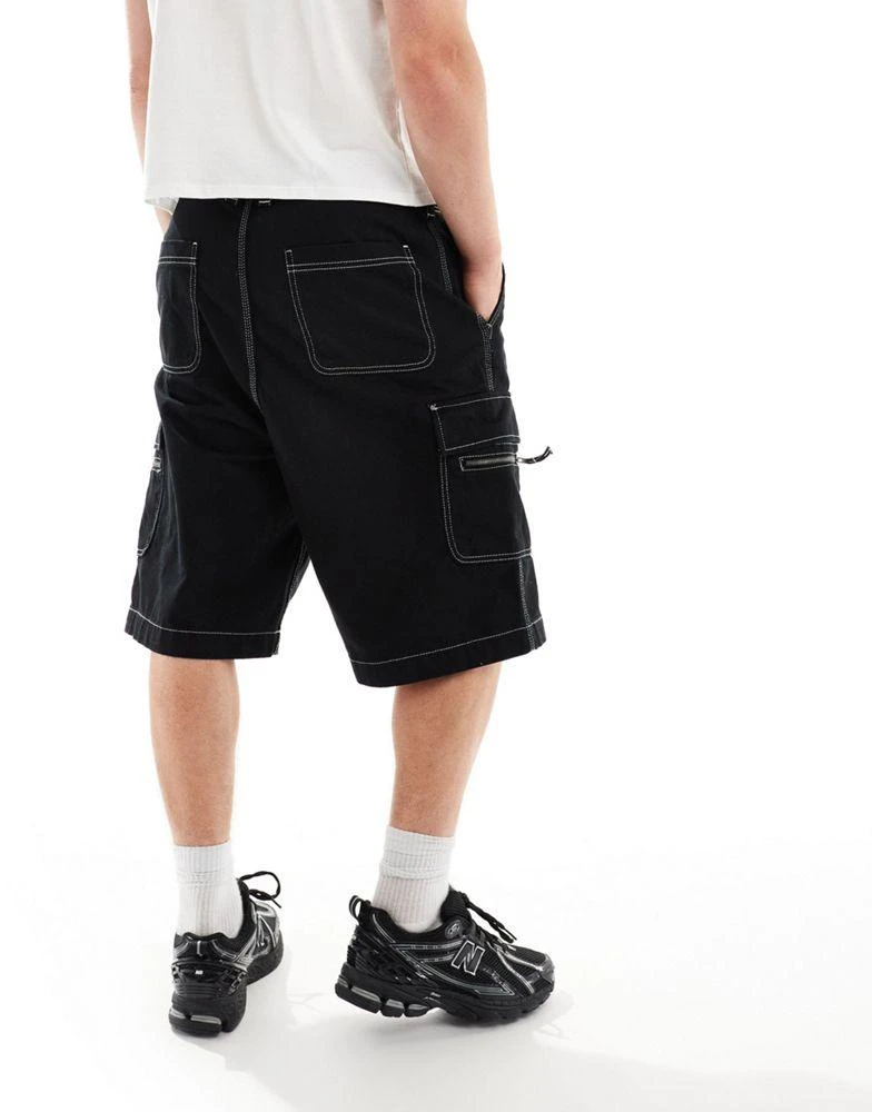 Bershka Bershka soft denim cargo short in black 4