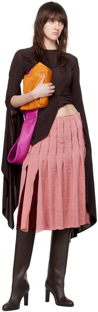 Edward Cuming Pink & Burgundy Pleat Around Midi Skirt 4