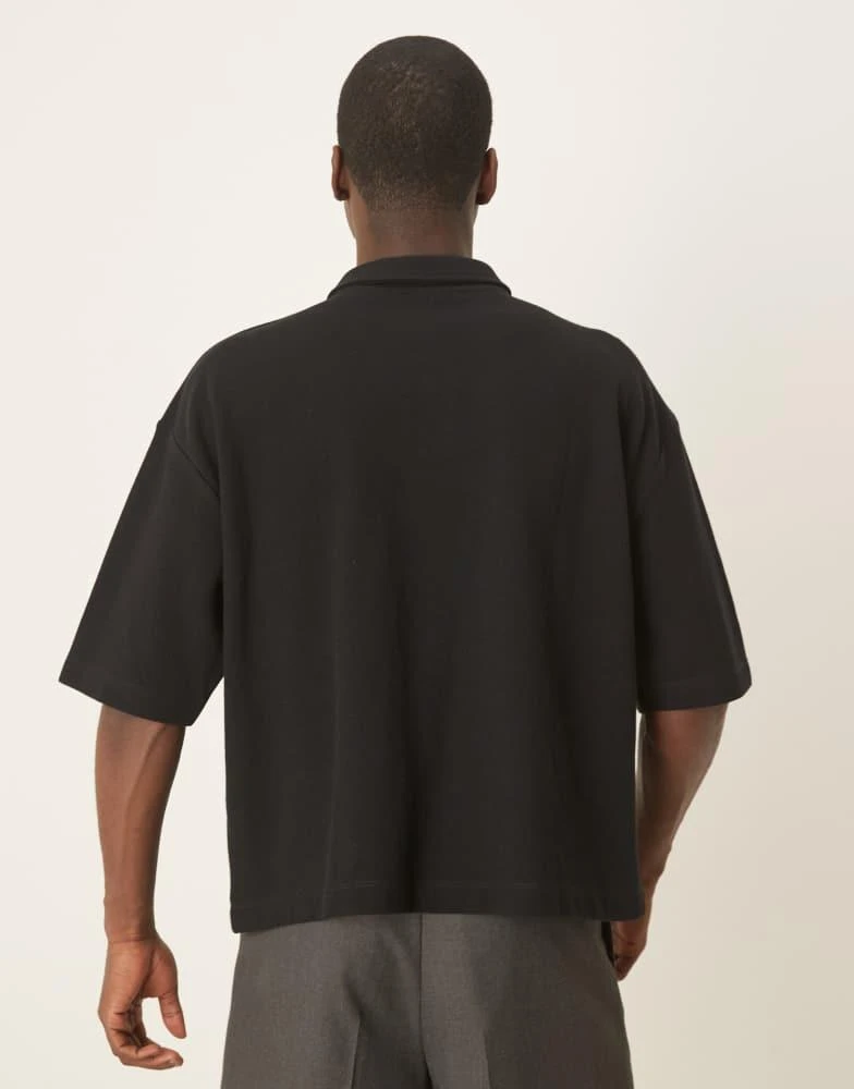 ASOS ASOS DESIGN heavyweight oversized boxy polo in black pique 4