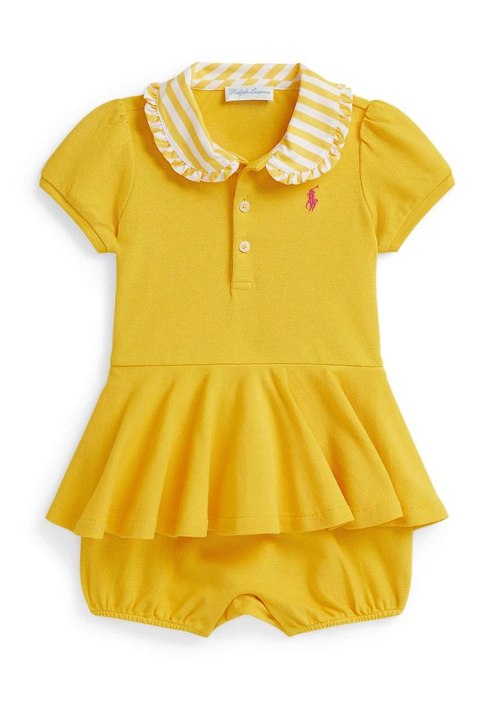 Ralph Lauren Baby Girls Contrast-Collar Mesh Bubble Shortall