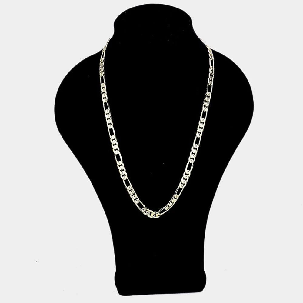 FASHNZFAB 12PCS - 24 INCH, 9mm Gold Plated Concave Textured Figaro Chain Necklaces 2