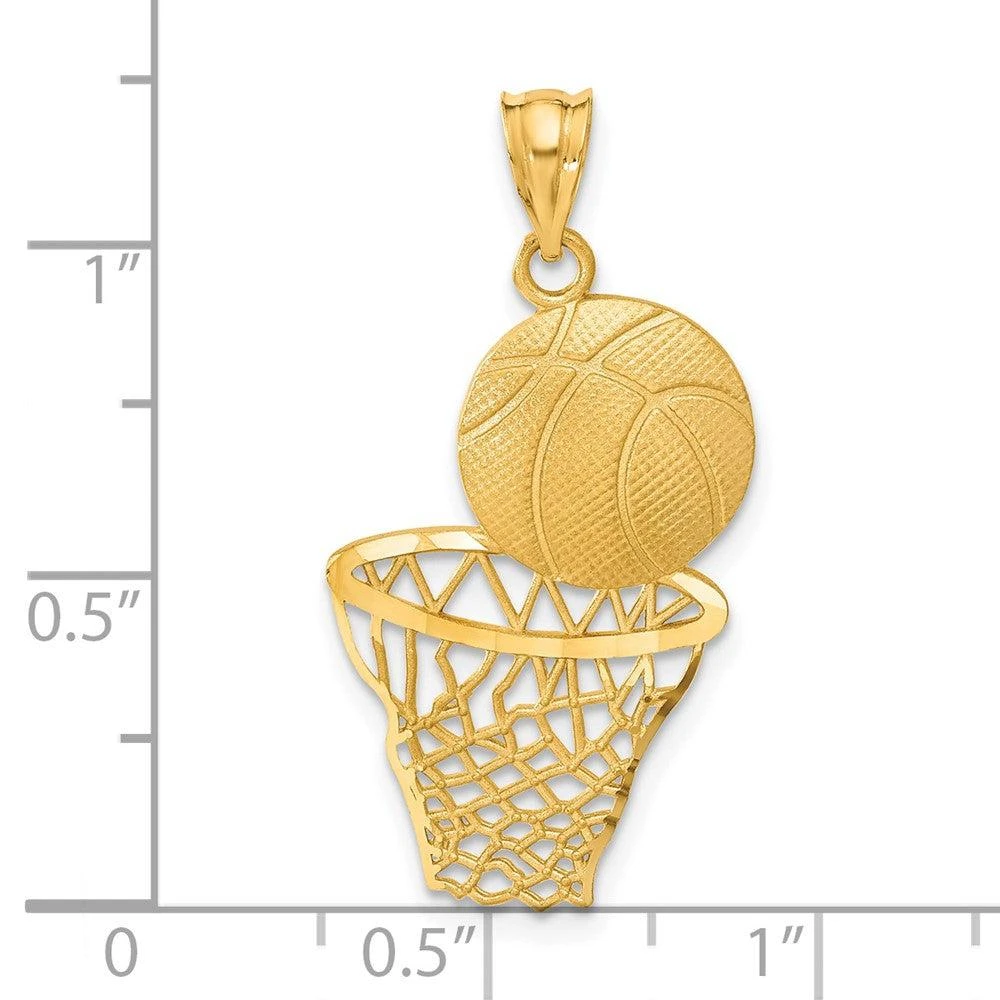 Diamond2Deal 14k Yellow Gold Satin Diamond-Cut Basketball and Net Pendant 4