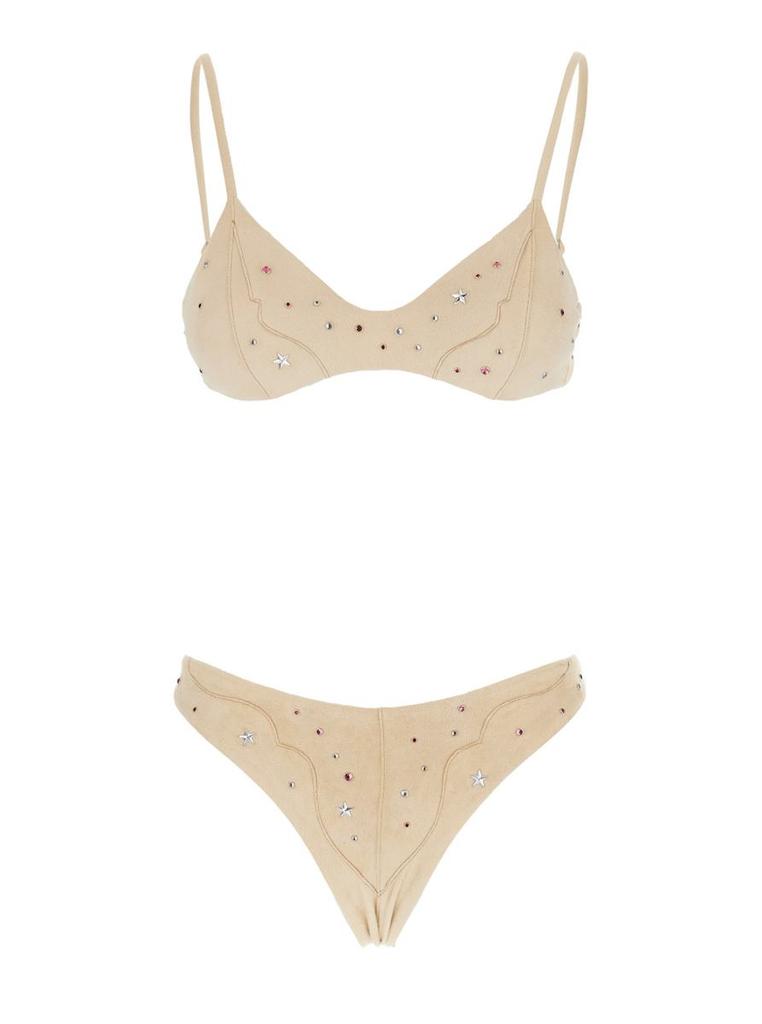 Venuja Beige Sequin Bikini In Tech Fabrich Stretch Woman