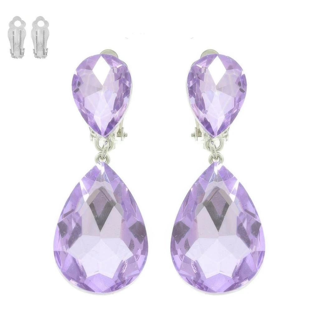 TRUEDAMES Teardrop-cut Crystal Clip On Earrings 5
