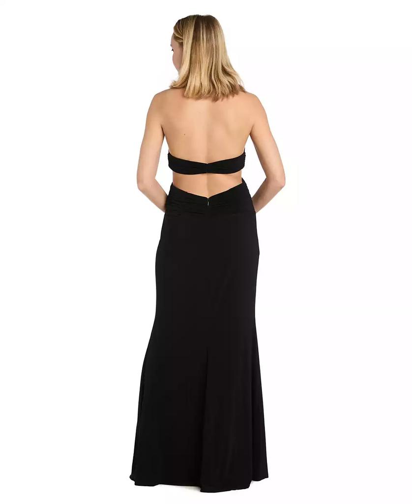 Morgan & Company Juniors' Plunging Cutout-Side Halter Gown