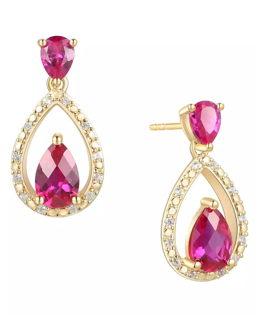 Macy's Ruby (1-1/5 ct. t.w.) & Diamond (1/20 ct. t.w.) Openwork Teardrop Drop Earrings in 14k Gold-Plated Sterling Silver 1