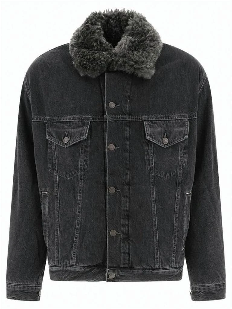 Acne Studios Washed Black Denim Jacket With Plush Collar And Tailored Fit
